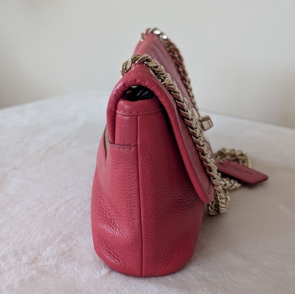 Coach Madison Pebbled Leather Gold Tone Chain Strap Crossbody Purse Cardinal Red - Picture 11 of 15